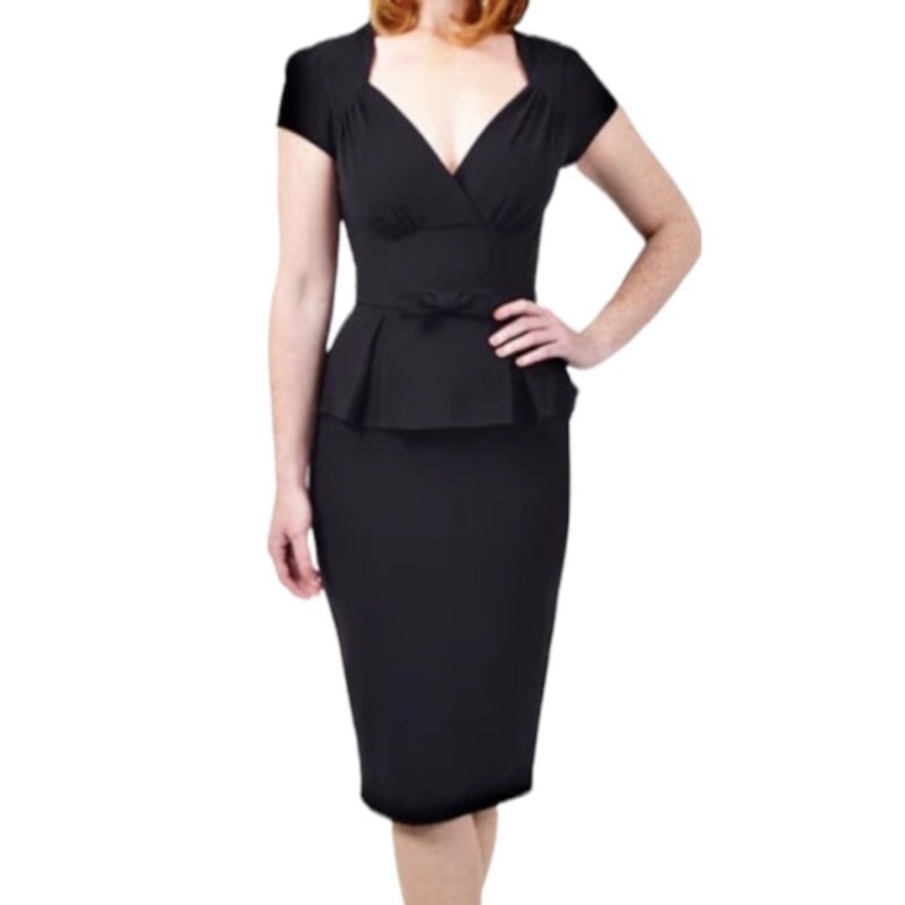 Classic Black Peplum Pencil Dress - Women